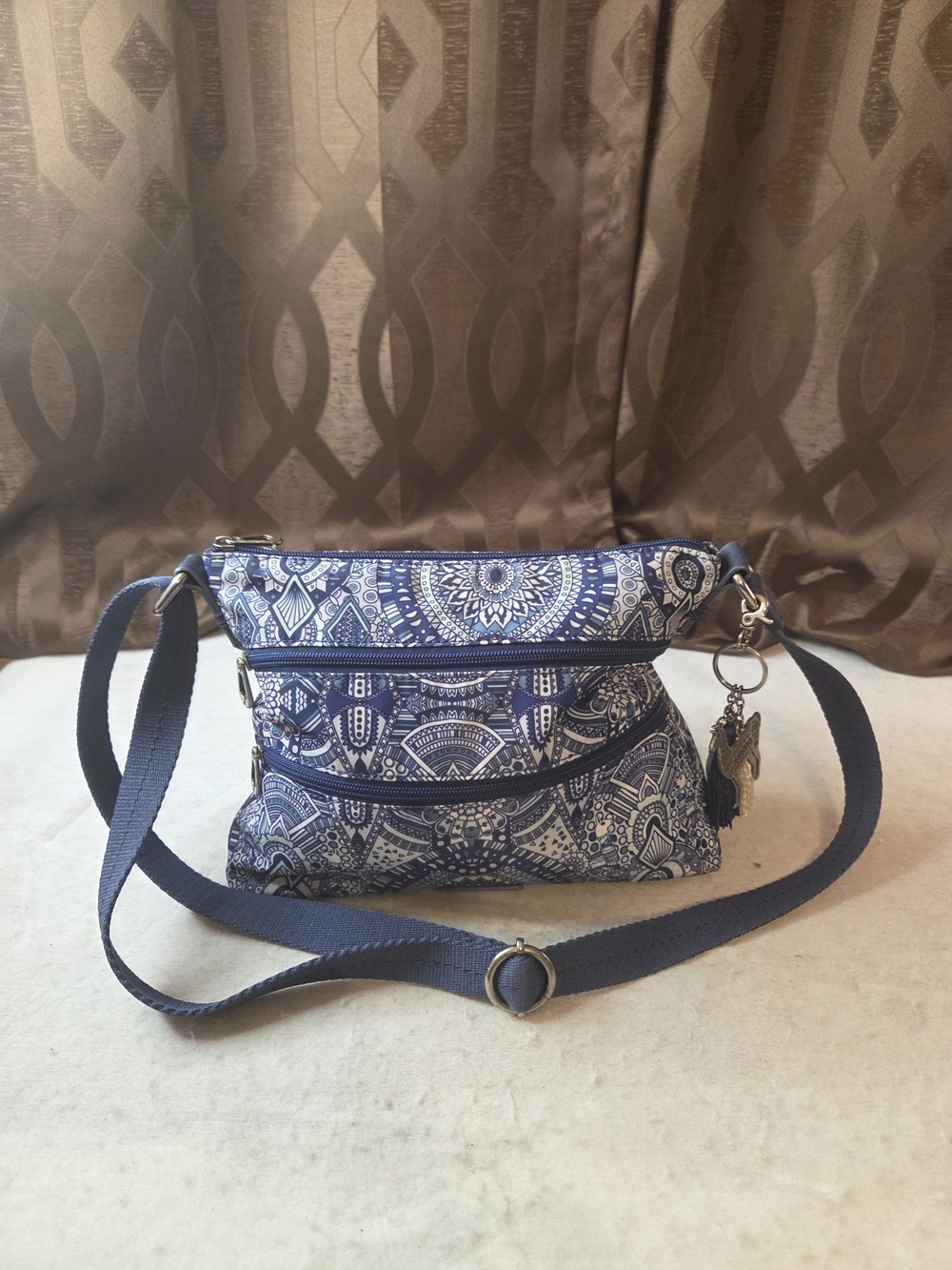 Sakroots Navy and White Mandala Crossbody Bag